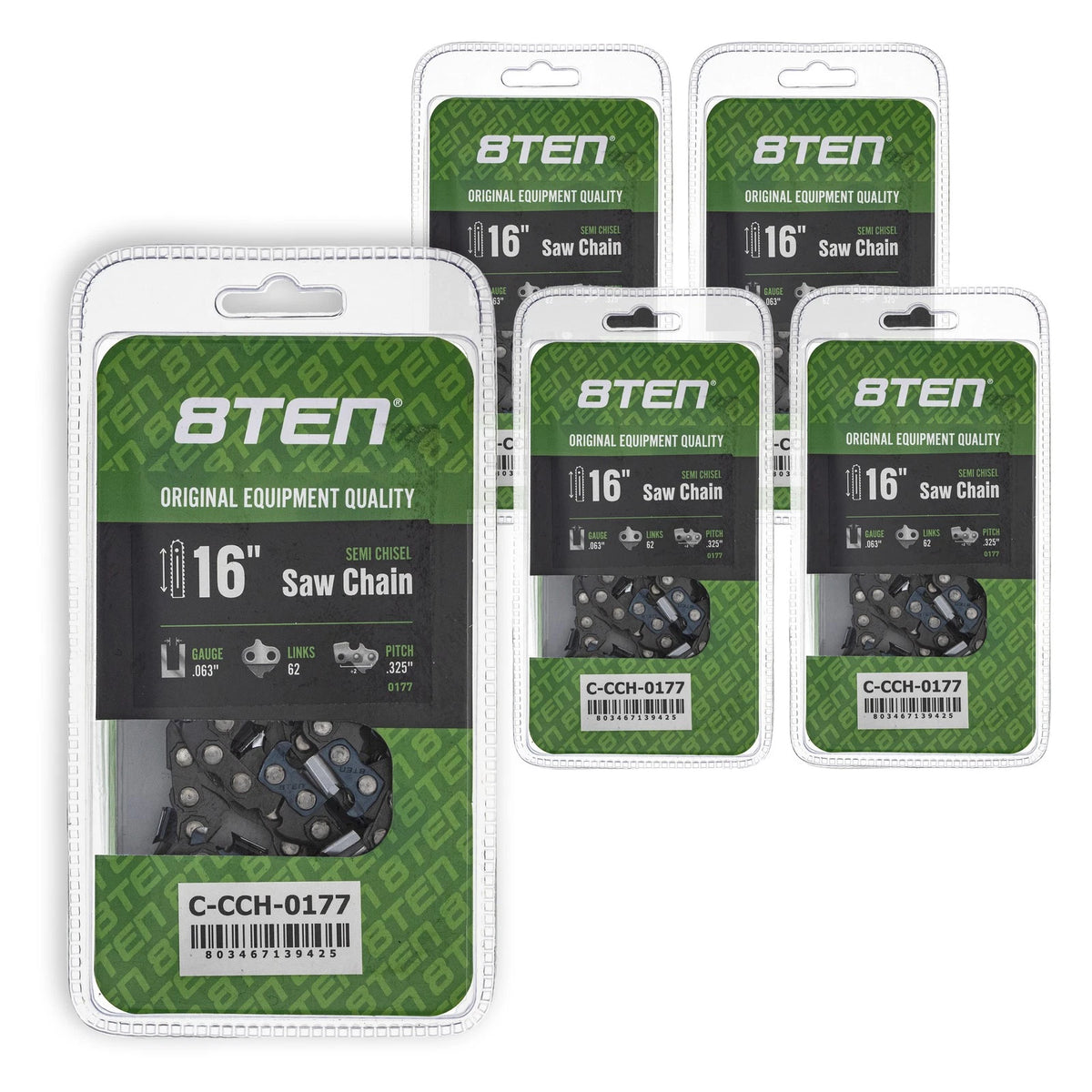 5-Pack Chainsaw Chain 16 Inch .063 .325 62DL for Stihl MS 021 250 070 251 C-BE - 5018417-62, 591104262, H26-62, H28-62, 26RS362E