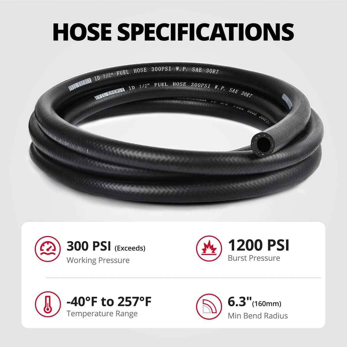 25FT 1/2" Fuel Hose Line NBR Rubber Push Lock with 10 Clamps SAE 30R7 300PSI