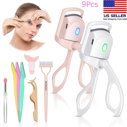 9Pcs Electric Heated Eyelash Curler for Makeup (No Specific Years)