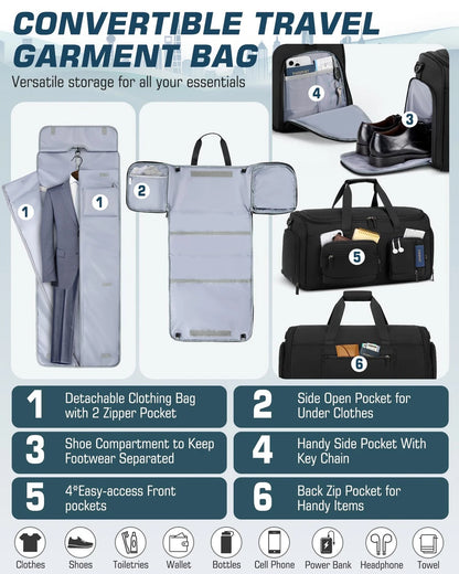 Convertible Garment Bag for Travel (45L) - Black