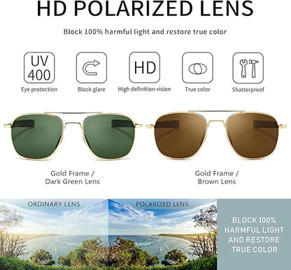 Aviator Sunglasses for Men - Polarized Military Pilot UV Protection