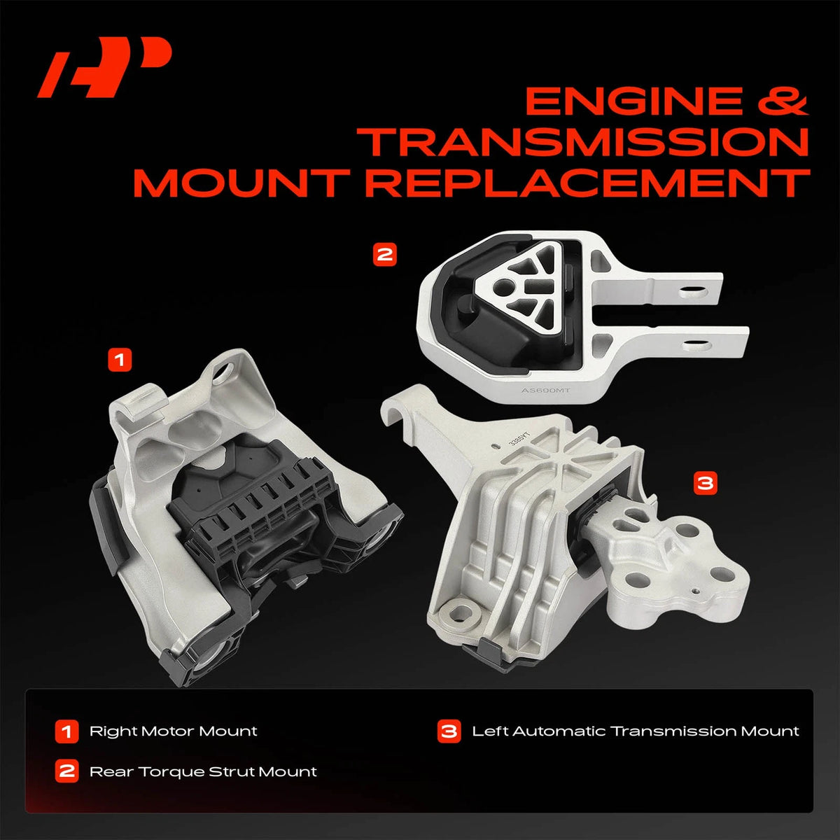 3X Engine Motor & Transmission Torque Strut Mount for Dodge Dart (2013–2016) - 68081488AH, 68081491AF, 68081490AD