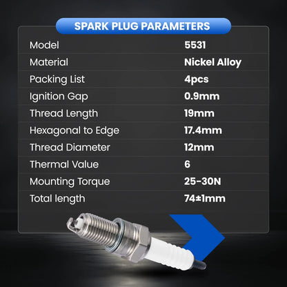 Set of 4 Spark Plugs 5531 for Kawasaki Vulcan 1600 (2003–2008)