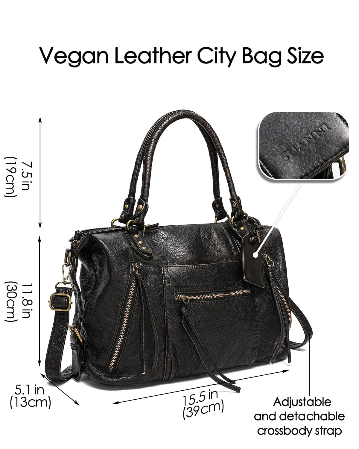 Vegan Leather City Tote for Universal Fit (15.5 x 5.1 x 11.8 inches)