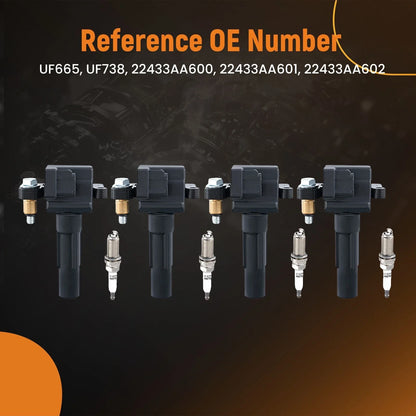 Set of 4 Ignition Coils + Spark Plugs for Subaru WRX STI 2.5L Turbo (2013–2018) 22433AA600