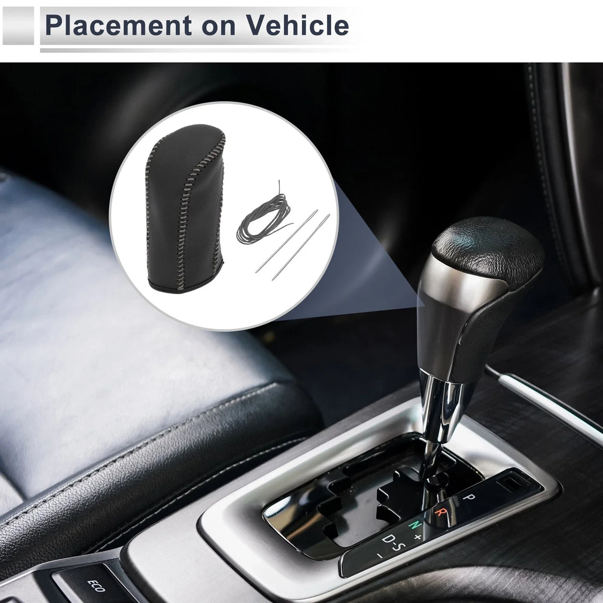 Gear Shift Knob Cover for Nissan Tiida (2004–2012) Black Grey Faux Leather