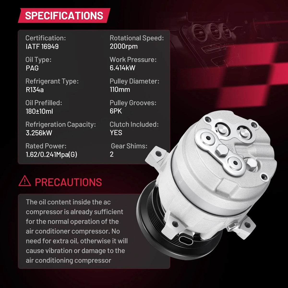 A/C Compressor for Chevrolet Oldsmobile Pontiac (1994–1995) CO 20215C 6511333