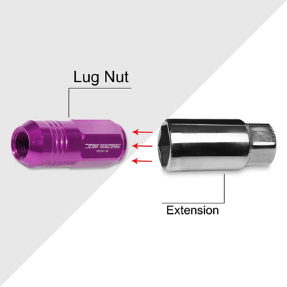 Set of 20 M12X1.5 Purple Closed End Cone Hex Wheel Lug Nuts + Extension 20mm