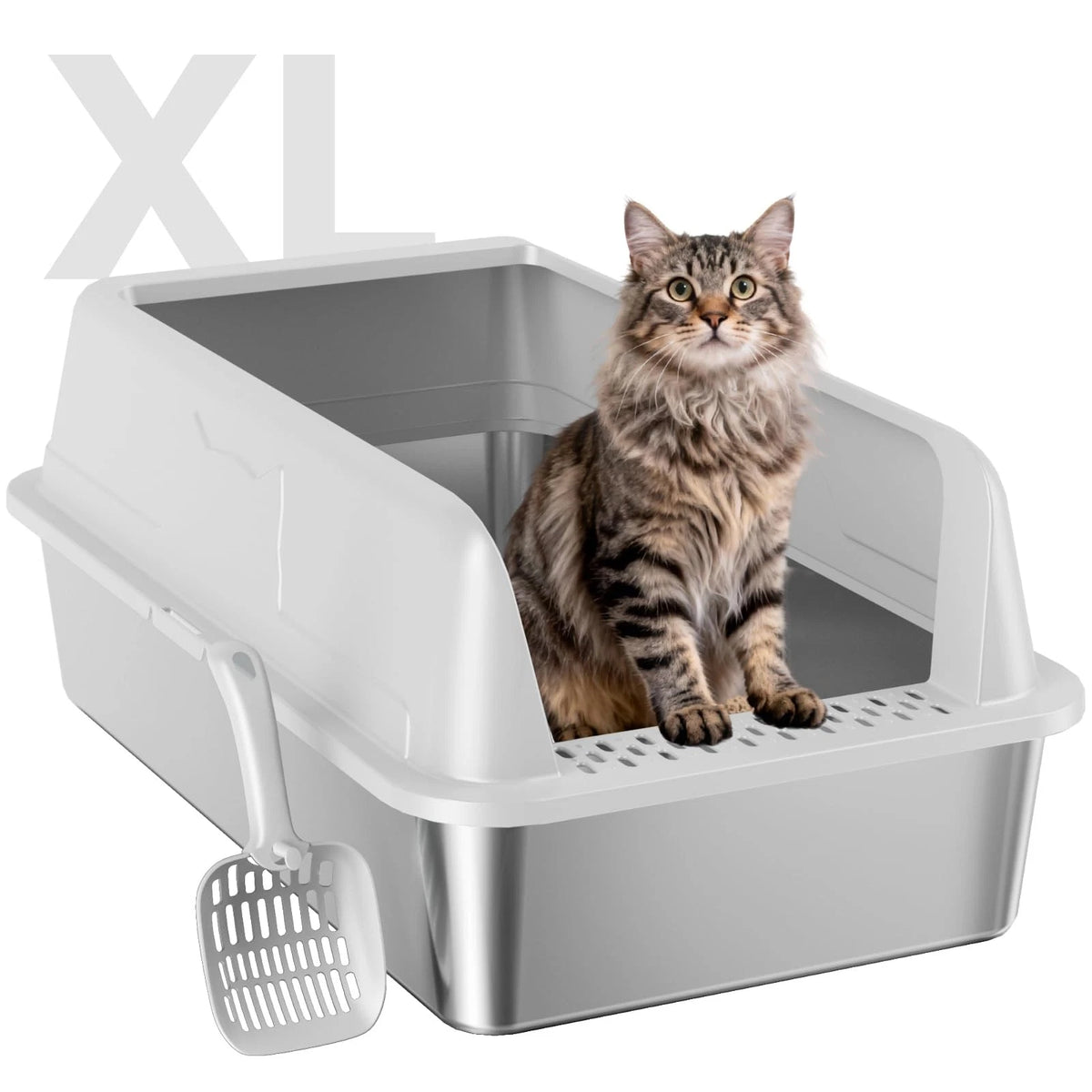 XL Stainless Steel Cat Litter Box for Cats (Large, Non-Stick, Gray)