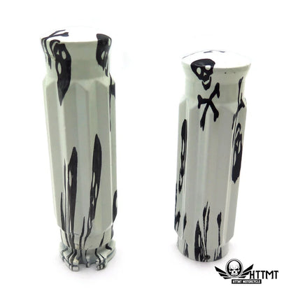 1" White Skull Pirate Handlebar Grips for Harley Honda