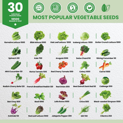 30 Heirloom Seeds Variety Pack for Green (Non-GMO)