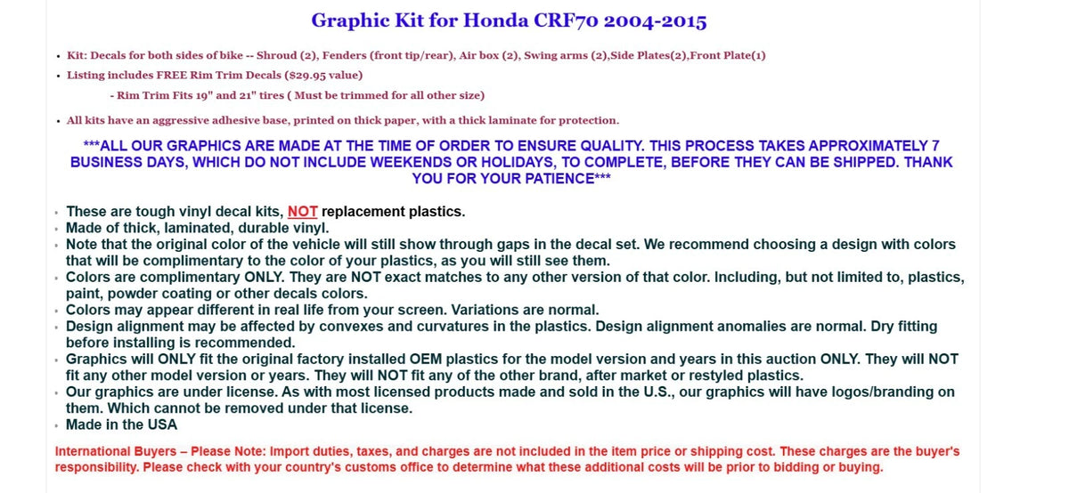 Graphic Stickers for Honda CRF70 (2004–2015)