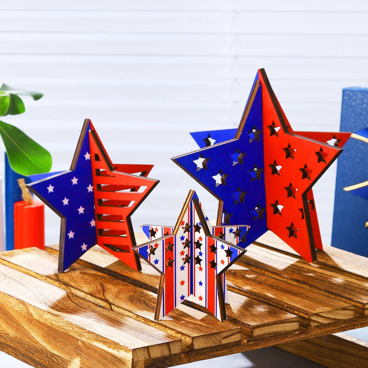 6 Pcs Wooden Star Signs for 4th of July Decoration (2023)