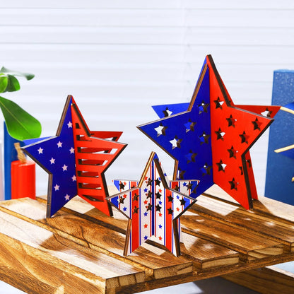 6 Pcs Wooden Star Signs for 4th of July Decoration (2023)