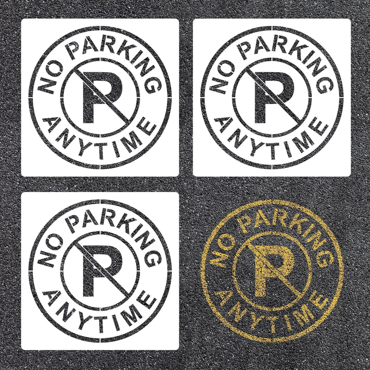 3X No Parking Anytime Stencils for Flexible Use (11.73x11.73 inch)
