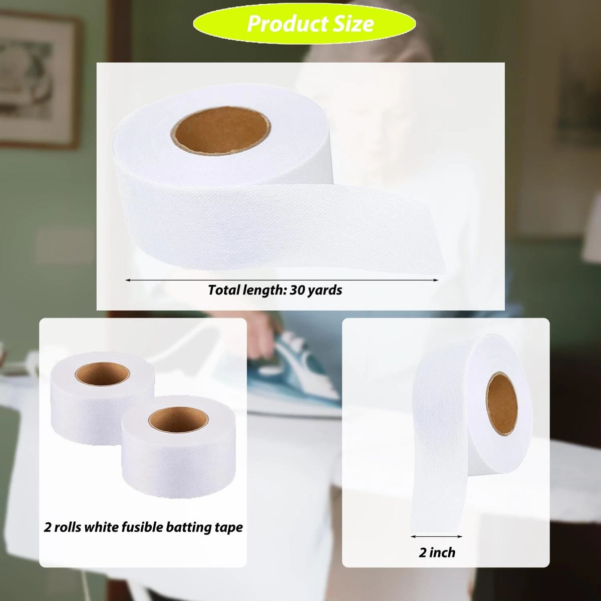 2 Rolls Fusible Batting Tape for Quilting (2 inches X 30 YD)