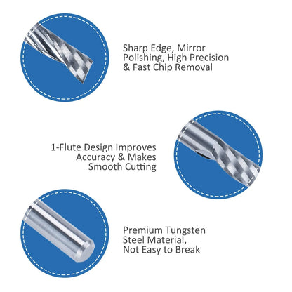 10 Pack O Flute CNC Router Bit 1/8” Shank Spiral (3.175mm x 25mm)