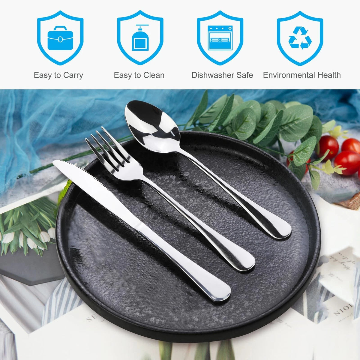 Set of 4 Stainless Steel Travel Utensils with Case, 7.90IN