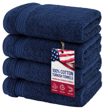 Set of 4 Hand Towels for American Veteran (Navy Blue)