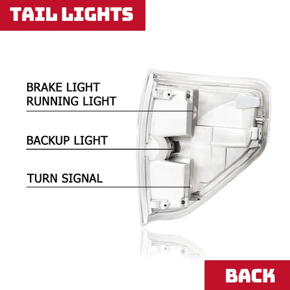 Set of 2 Rear Tail Lights for Ford F150 F-150 (2009–2014) Brake Lamps