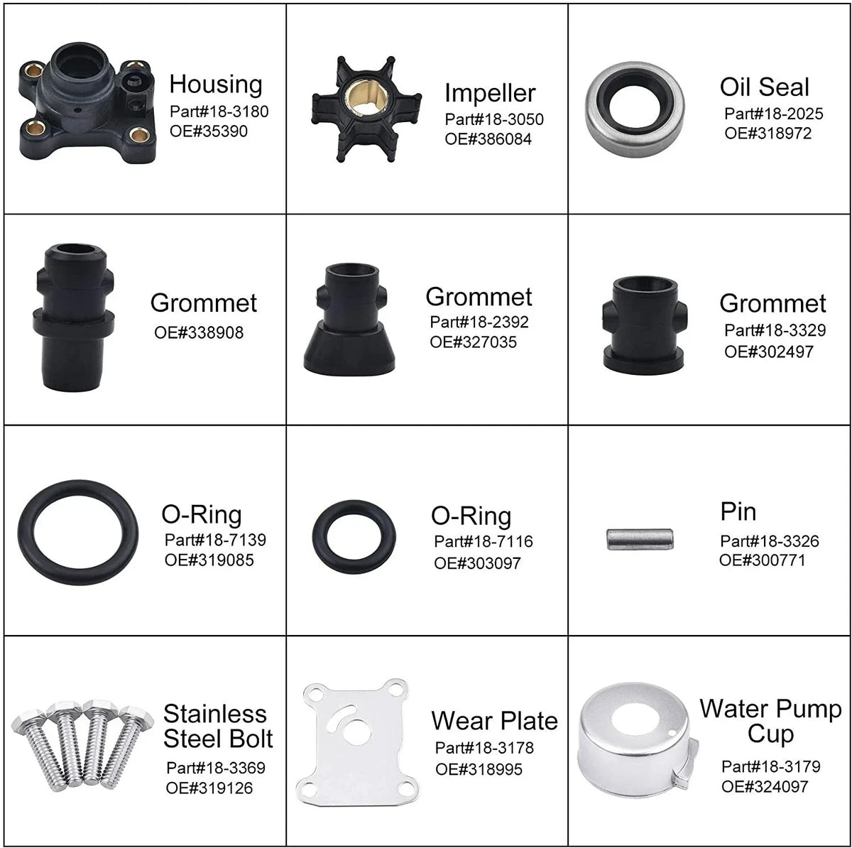 Water Pump & Impeller Repair Kit for Johnson/Evinrude/OMC (394711, 386697)