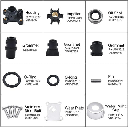 Water Pump & Impeller Repair Kit for Johnson/Evinrude/OMC (394711, 386697)