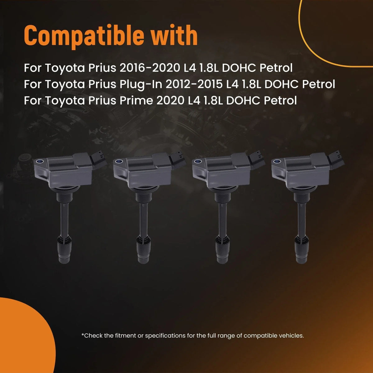 4X Ignition Coil Set for Toyota Prius Plug-In (2012–2015) UF811 49181 Black