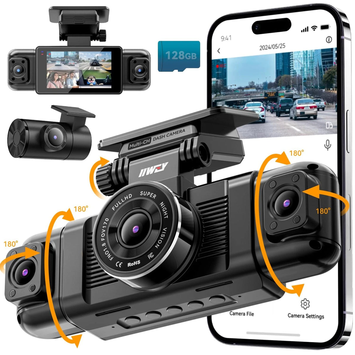 IIWEY N5 4 Channel Dash Cam for Universal Vehicles (360° View, 1080P)