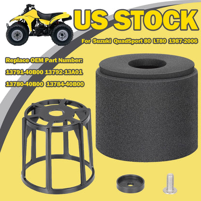 Air Filter & Cage Holder for Suzuki QuadSport 80 LT80 (1987–2006) 13780-40B00, 13791-40B00, 13792-13A01, 13784-40B00