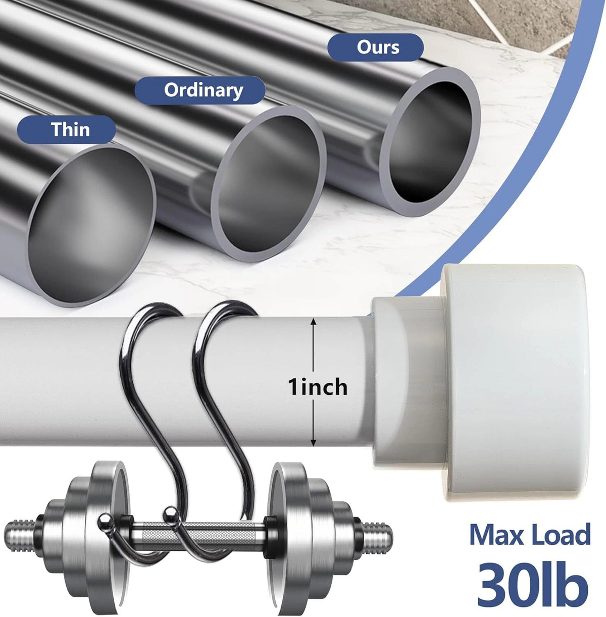 Set of 2 White Curtain Rods for Windows 48 to 84 Inches Heavy Duty