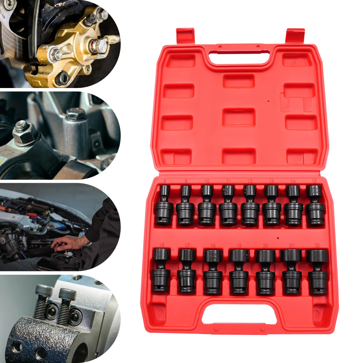 15-Piece Universal Joint Socket Set for 3/8 Inch Wrench (8mm-22mm)