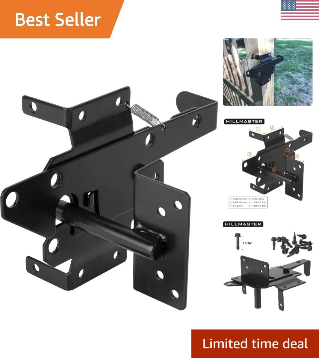 Heavy Duty Self-Locking Gate Latch for Wooden Fence (Post Mount)