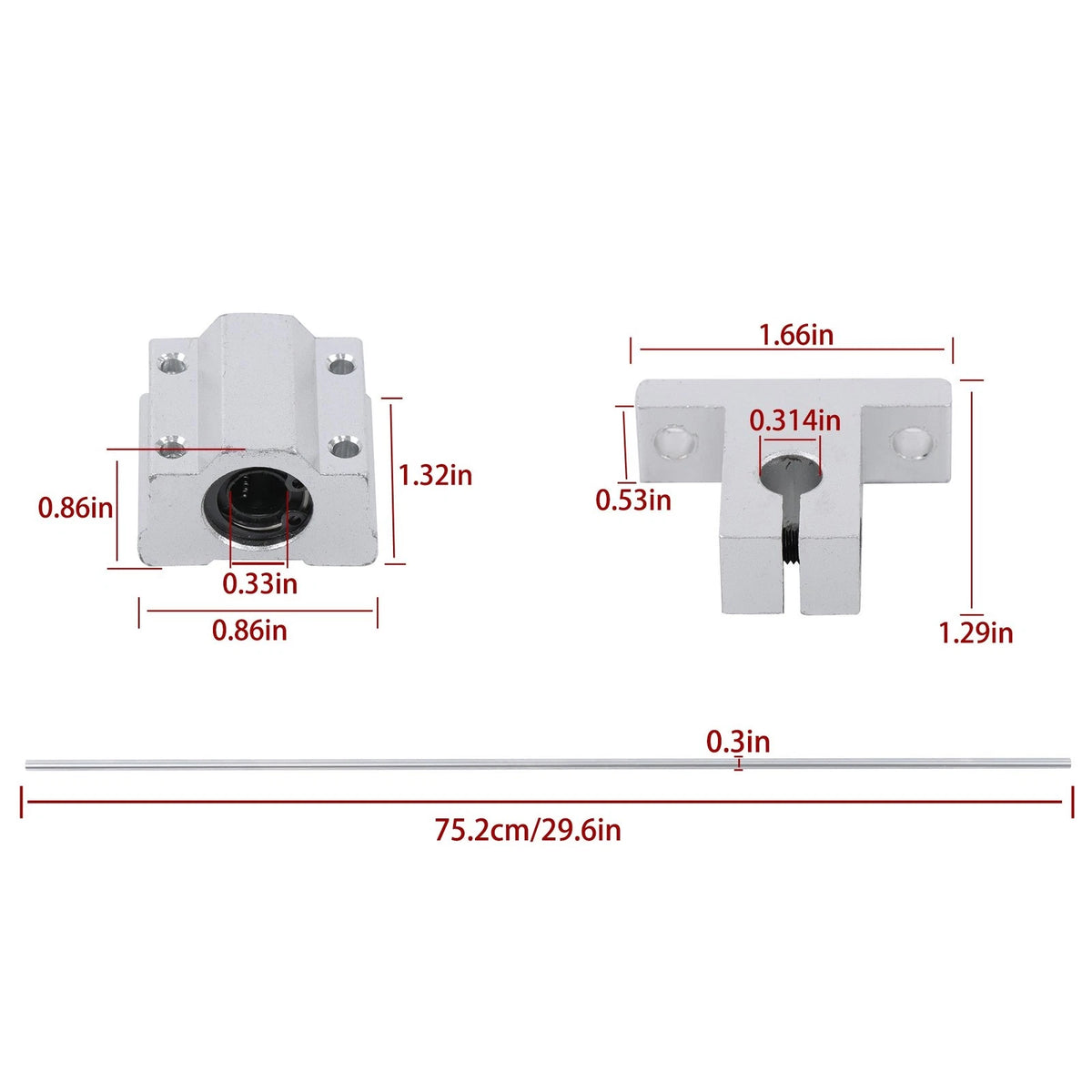 2Pcs Rail Guide 8x750mm with 4 SCS8UU Ball Bearings & SK8 Support