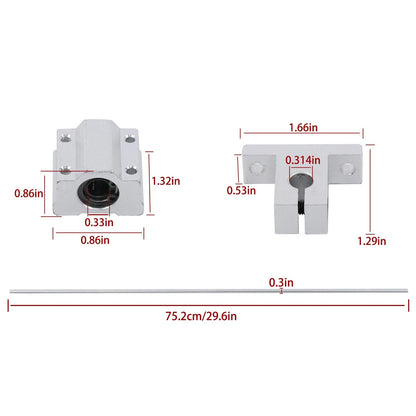2Pcs Rail Guide 8x750mm with 4 SCS8UU Ball Bearings & SK8 Support
