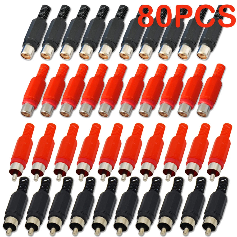 80Pcs RCA Plug Male+Female Audio Video Adapter Connector
