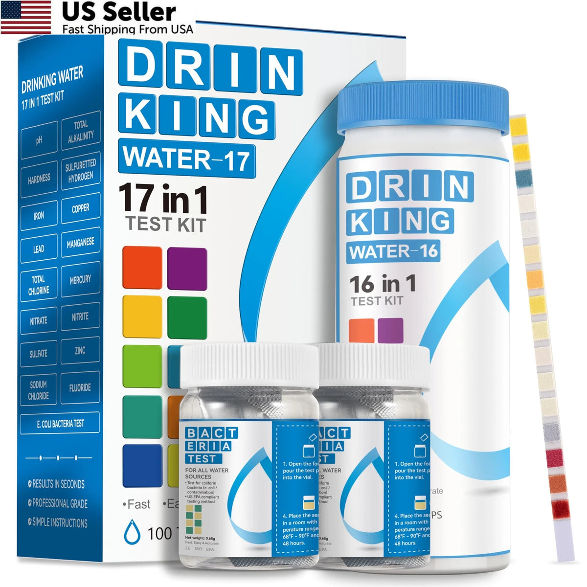Drinking Water Test Strips 17-in-1 (100 + 2 Bacteria Tester)