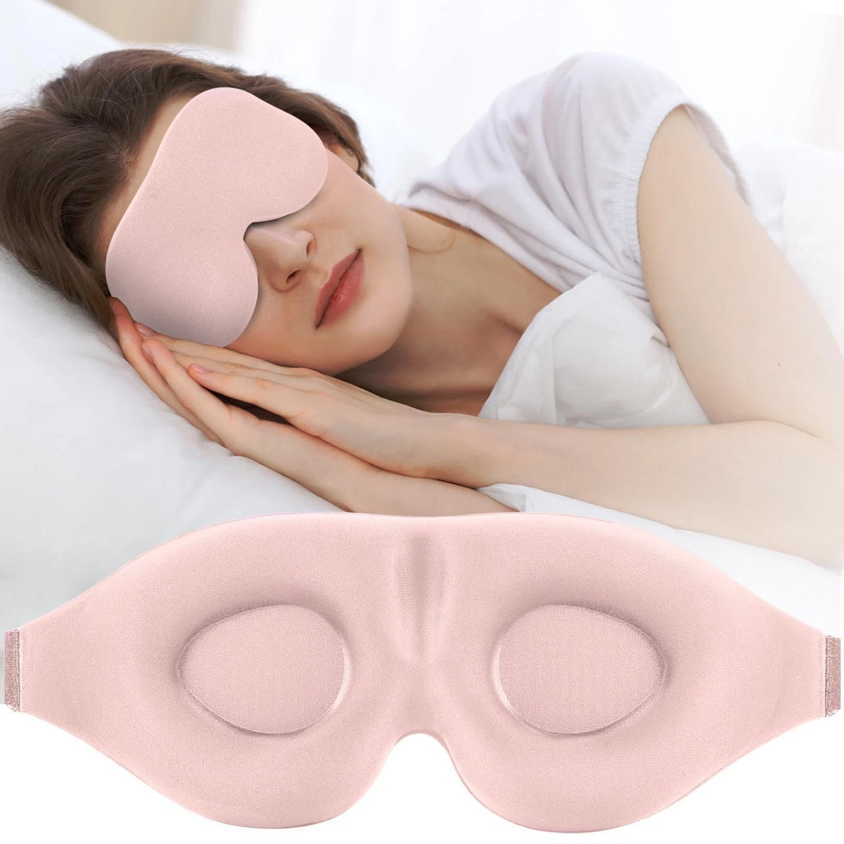 3D Sleep Mask Light Blocking Contoured Memory Foam Eye Cover Adjustable Strap