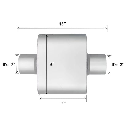 Set of 2 Universal 3" Inlet Outlet Single Chamber Muffler Deep Sound