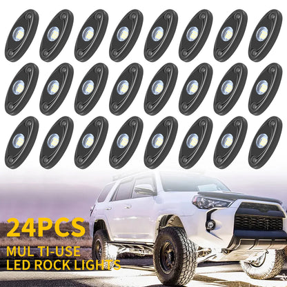 24 Pods LED Rock Lights for Jeep Offroad Truck UTV ATV Underbody