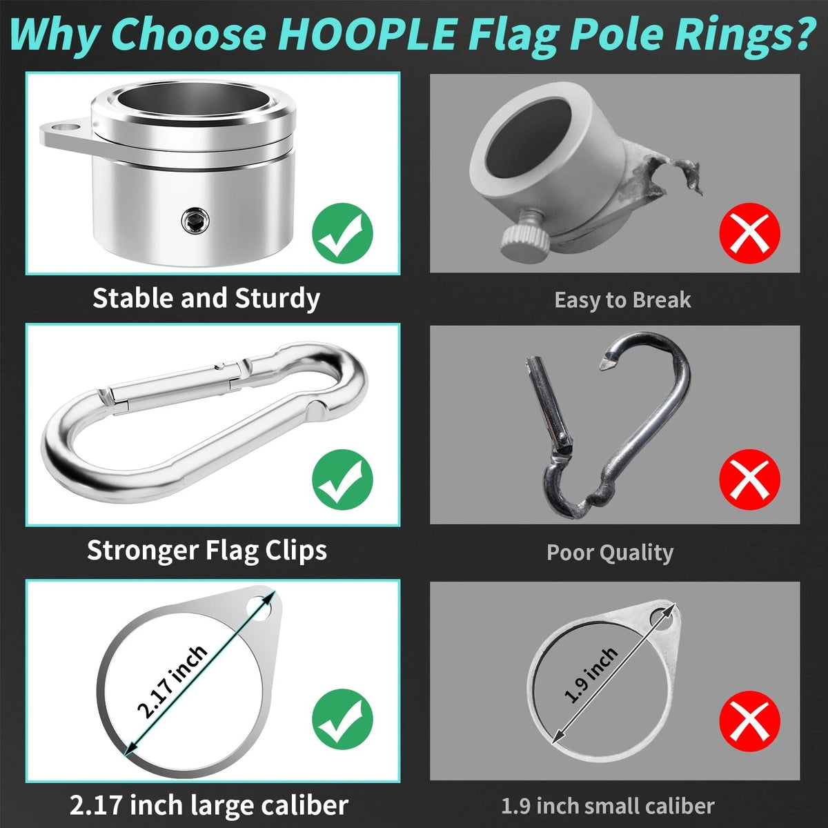 1.25 Inch Flag Pole Rings Swivels for Flag Poles (360 Rotating, Anti-Wrap)