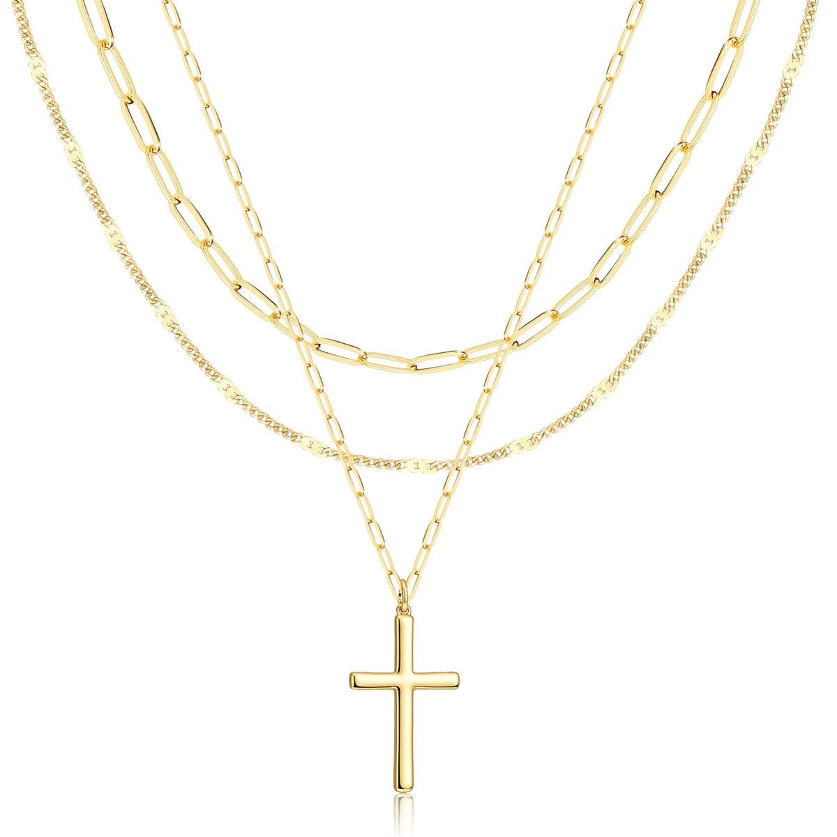 Layered Gold Cross Necklace for Women, 14k Adjustable (14-52.07 cm)