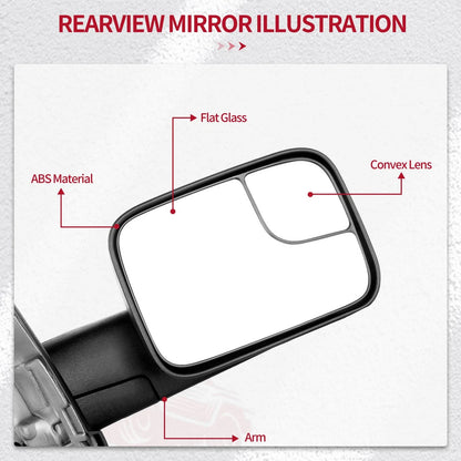 Pair Black Flip Up Manual Tow Mirrors for Dodge Ram 1500 2002–2008, 2500 3500 2003–2009