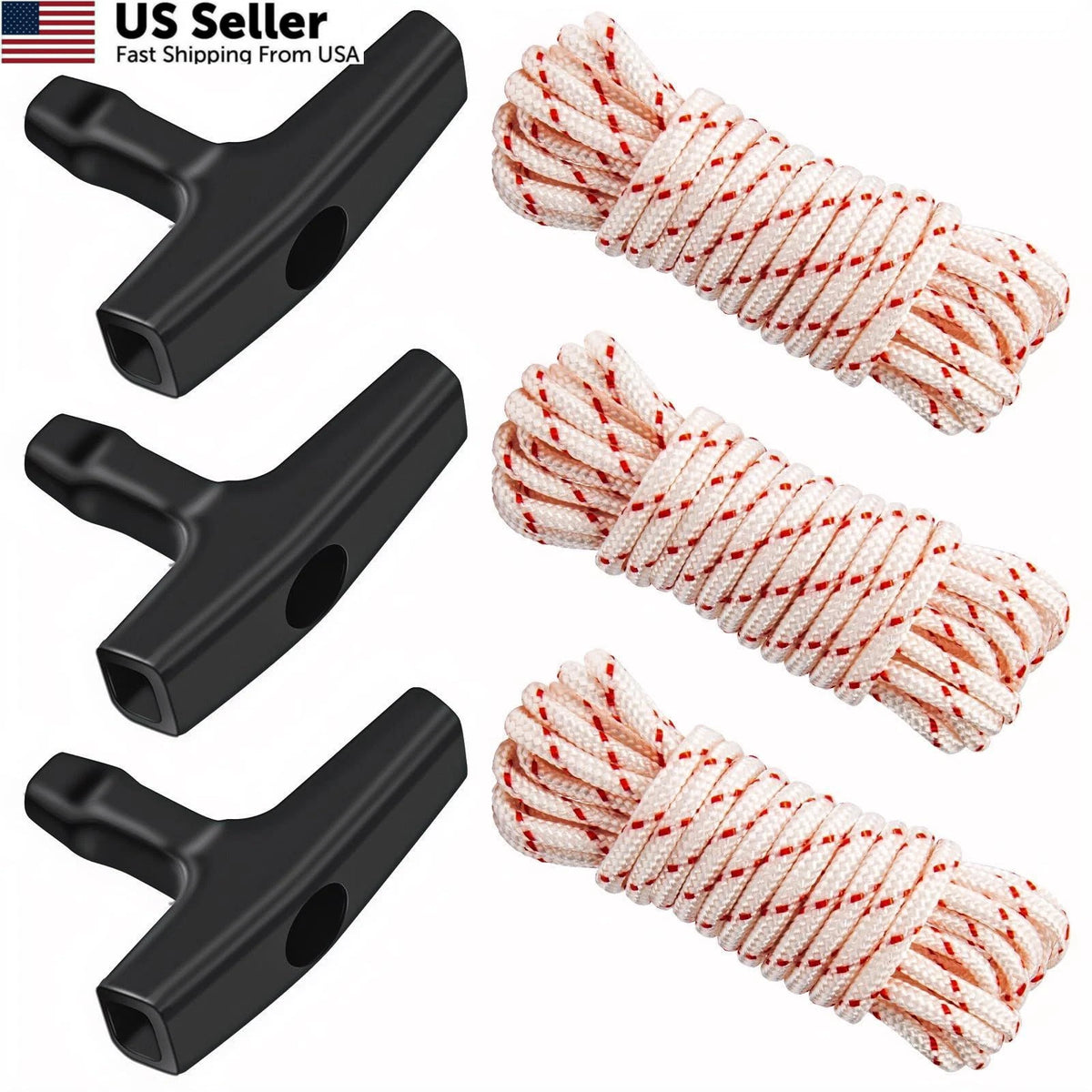 3-Pack 10ft Pull Cord Rope 3.5mm with Handle for Lawn Mower Generator Chainsaw