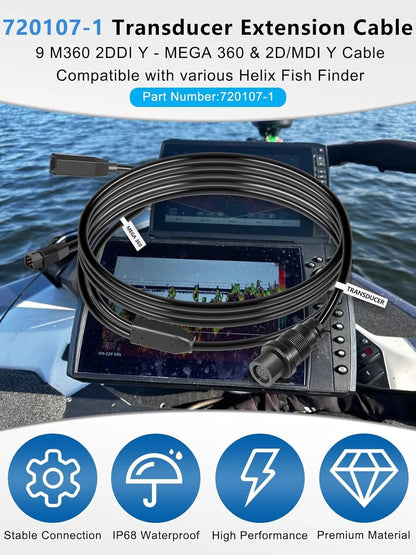 10ft Transducer Adapter Cable for Humminbird Helix 8, 9, 10, 12 (720107-1)