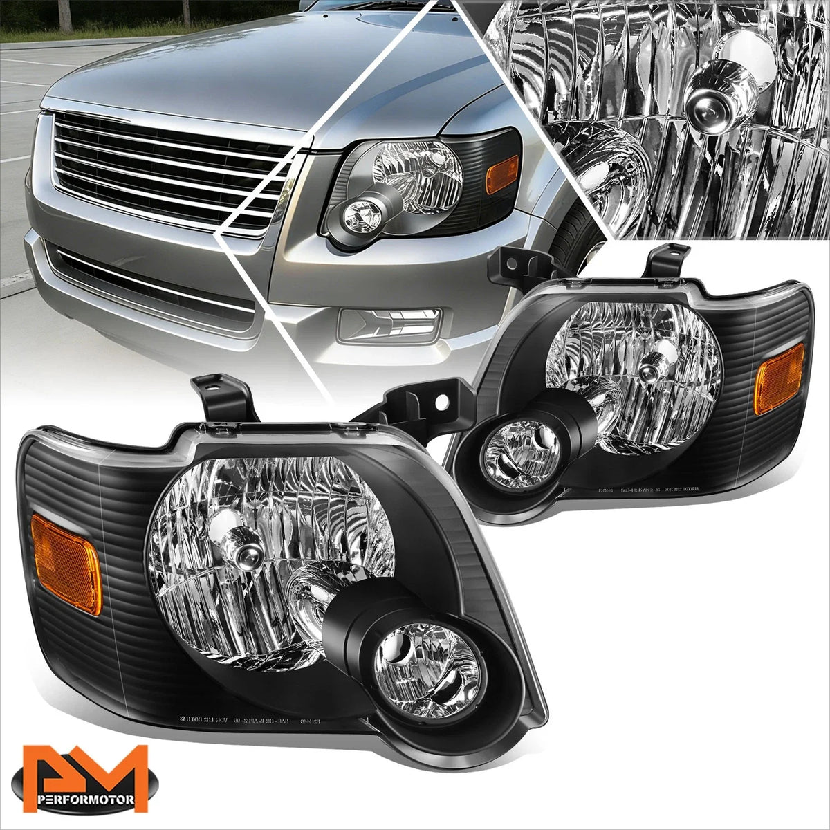 Pair of Black Housing Headlights with Amber Corner Signal for Ford Explorer (2006–2010)