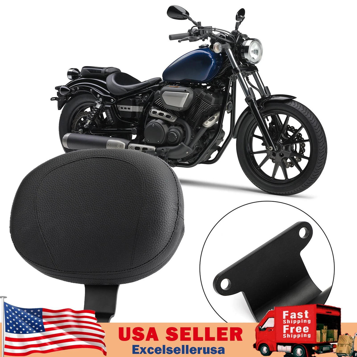 Black Motorcycle Backrest for Yamaha Bolt XVS950 (SS-113-Black)