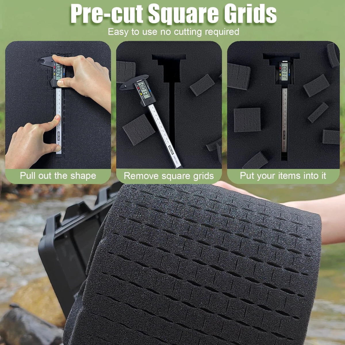4 Pack Gun Case Foam Inserts 16x12x2 Inch, Black