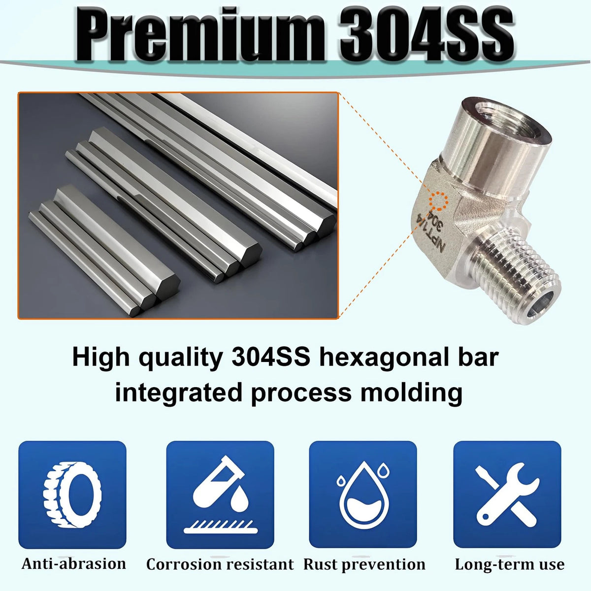 2X 90 Degree Street Elbow for 1/4" MNPT x FNPT 304 Stainless Steel