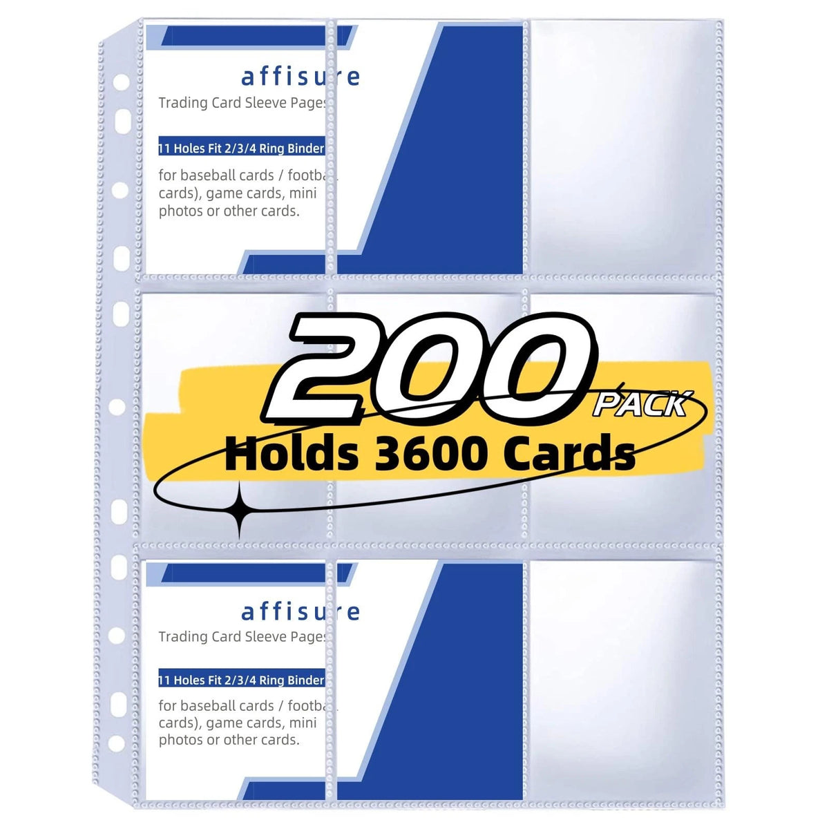 200 Pack 9 Pocket Trading Card Binder Pages for Trading Cards (Holds 3600 Cards)