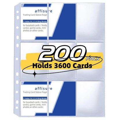 200 Pack 9 Pocket Trading Card Binder Pages for Trading Cards (Holds 3600 Cards)